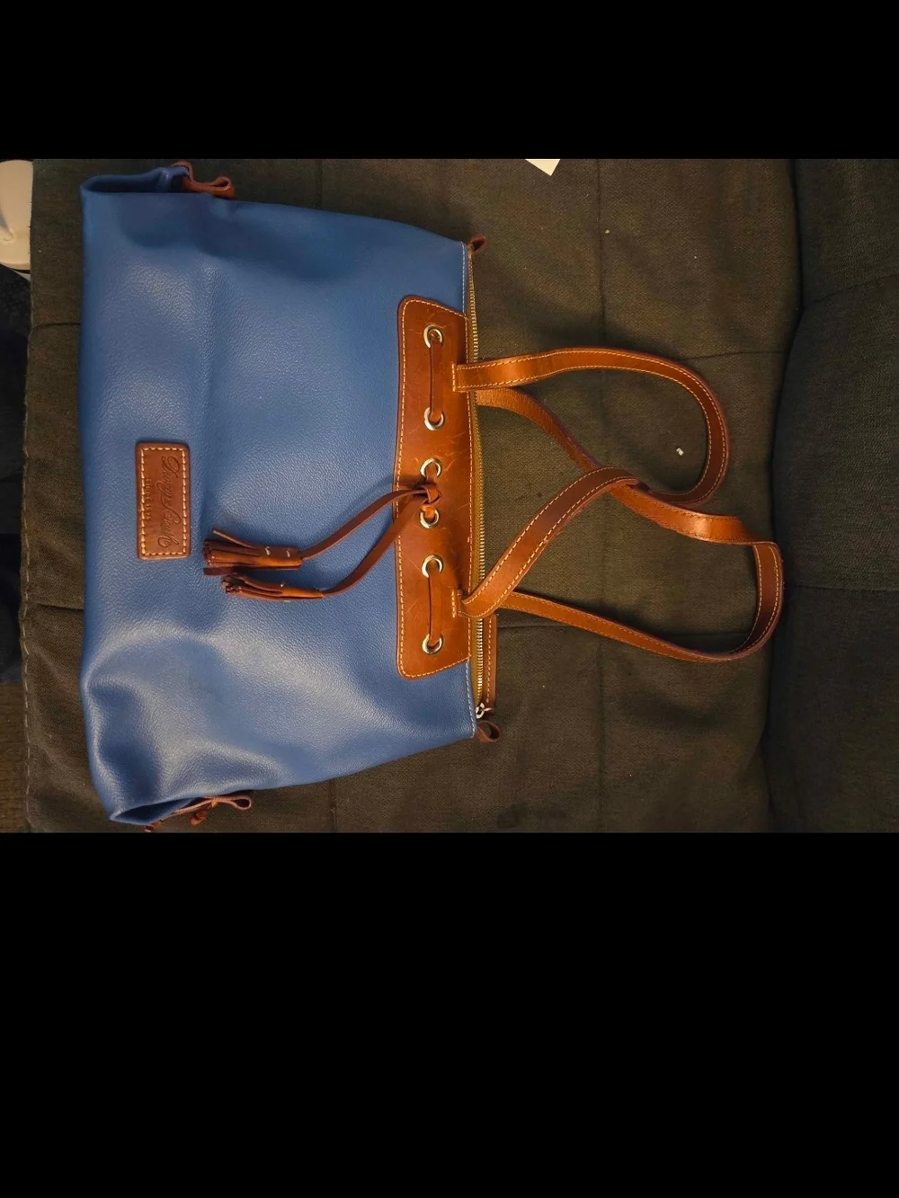 Dooney & Bourke Blue Tote with Brown Trim and Tassel